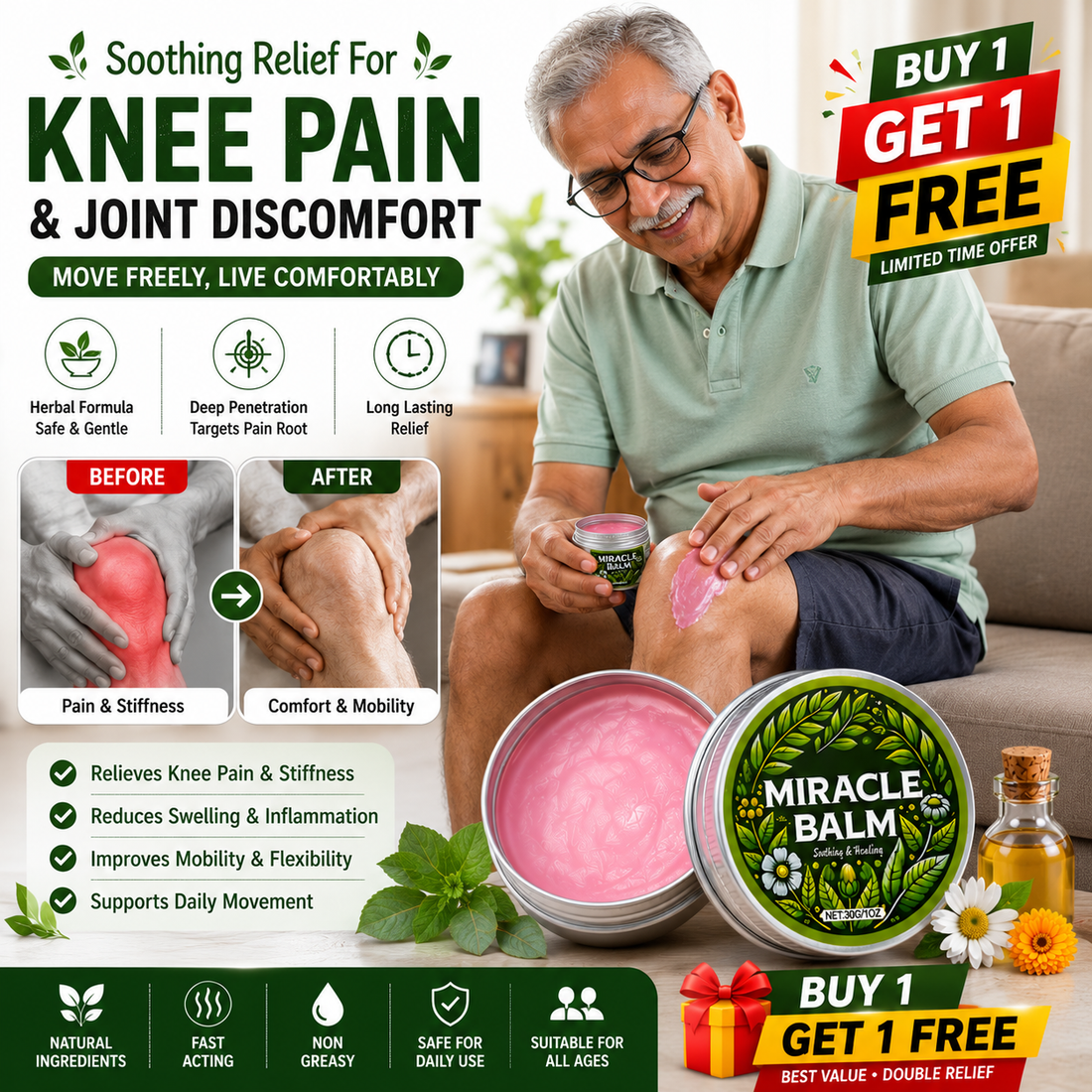 Herbal Miracle Balm for Pain Relief 🌿✨ (Buy 1 Get 1 Free🔥🔥)
