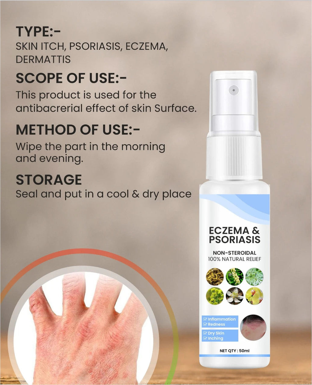 Herbal Psoriasis Eczema Relief Spray (Pack Of 2)